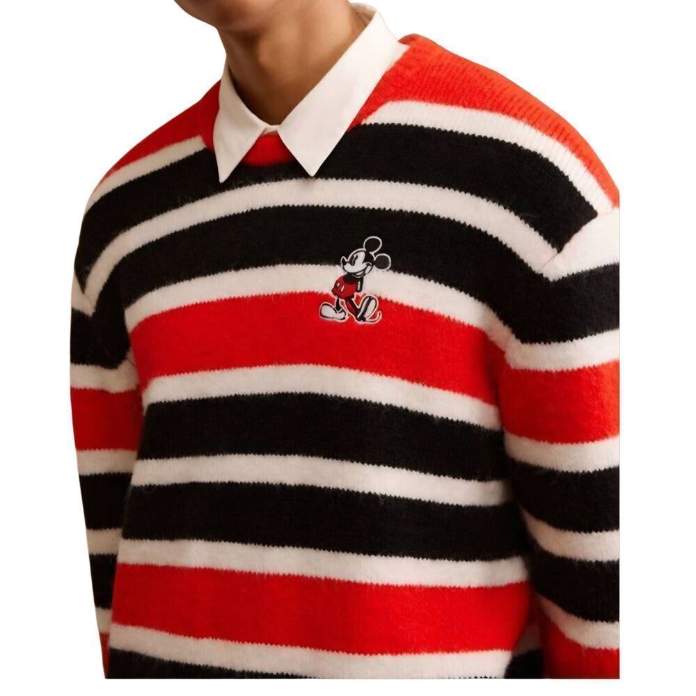 NWT Disney X Forever 21 Sweater Men's XXL Striped Fuzzy Mickey Mouse Crew